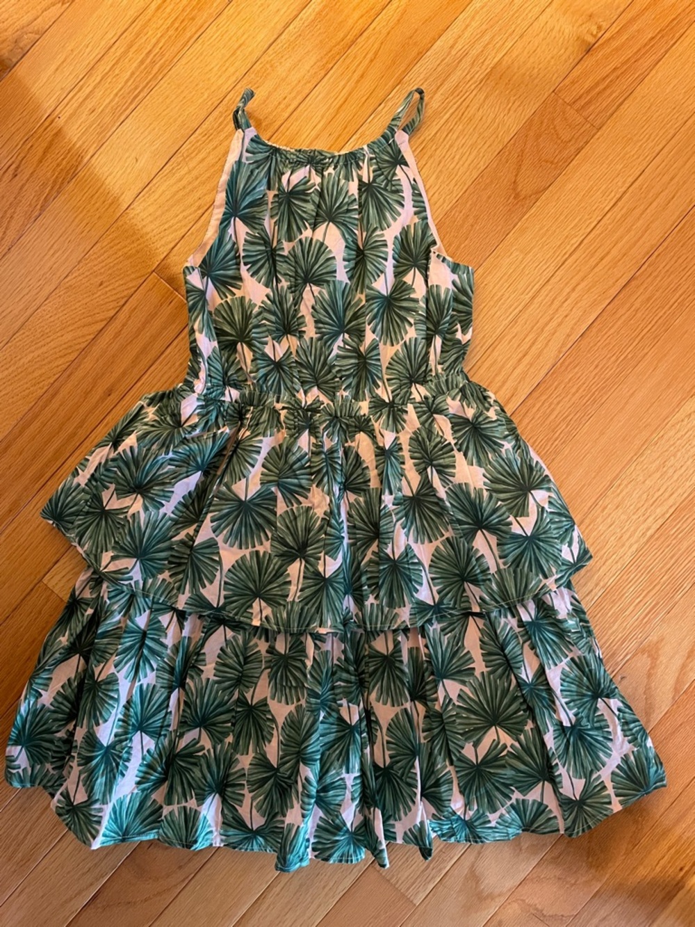 Janie and Jack Green Palm-Print Tiered Dress